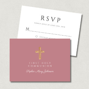 Cartons Réponse Croix religieuse Dusty Rose Girl First Communion