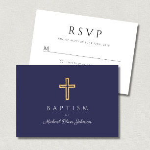 Cartons Réponse Croix religieuse élégante bleu marine Garçon Baptê