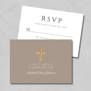 Cartons Réponse Croix religieuse Taupe garçon Première communion