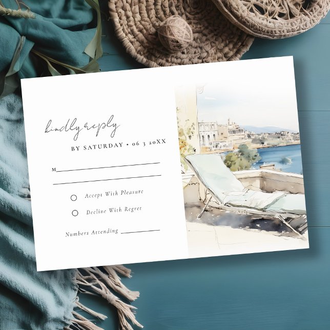 Cartons Réponse Curfu Grèce Mariage de paysage aquarelle (Créateur téléchargé)