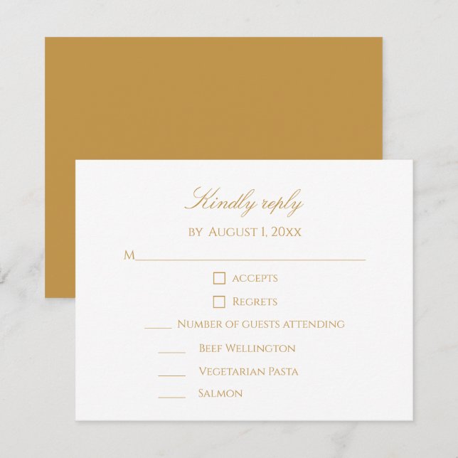 Cartons Réponse Custom Modern Elegant Script Gold & White Wedding (Devant / Derrière)