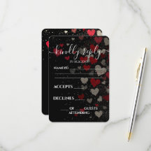 Custom Retro Red Falling Hearts Wedding
