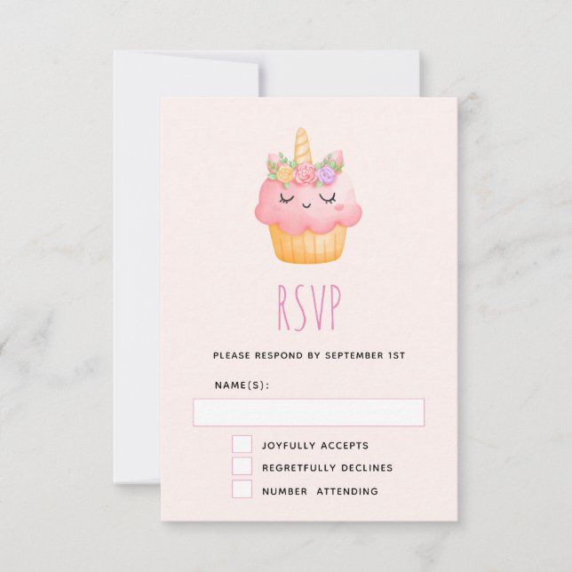 Cartons Réponse Cute rose Cupcake Unicorn avec Rose (Devant)