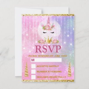 Cartons Réponse Cute Unicorn Visage Rose Fleurs Quinceañera