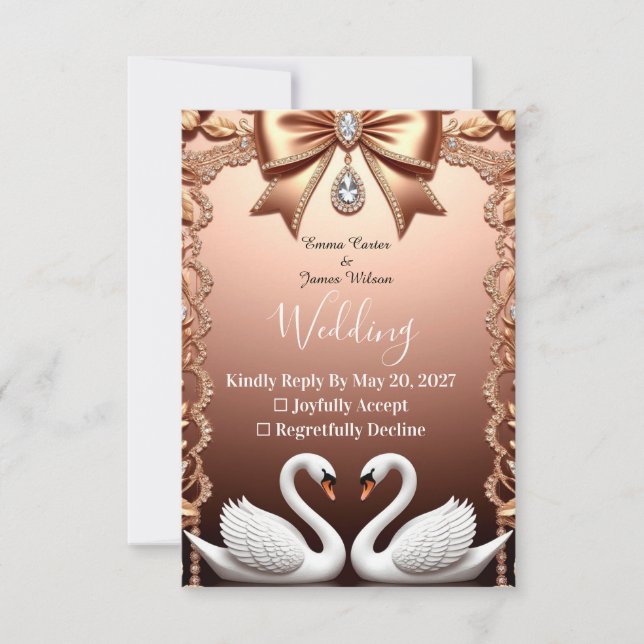 Cartons Réponse 🌸 Cygnes Blancs Mariage Or Rose (Devant)