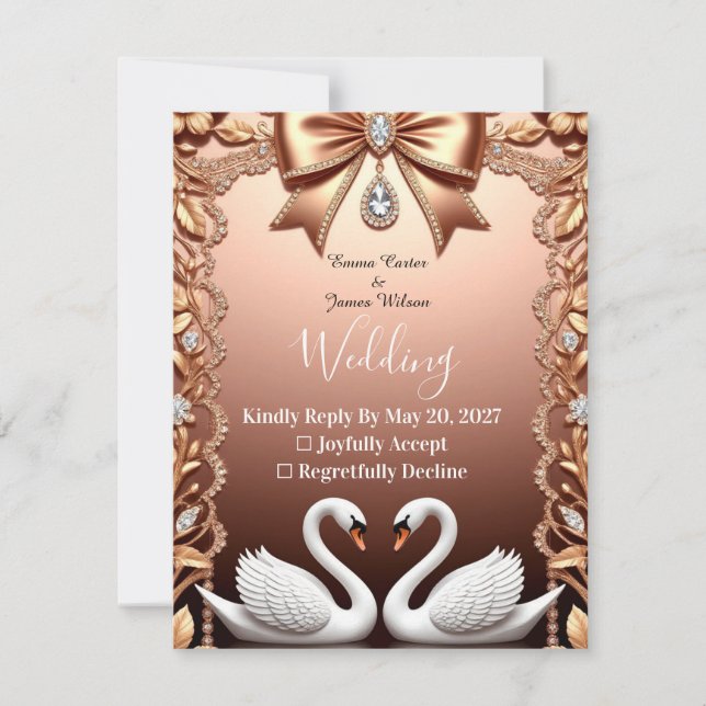 Cartons Réponse 🌸 Cygnes Blancs Rose Gold Mariage (Devant)