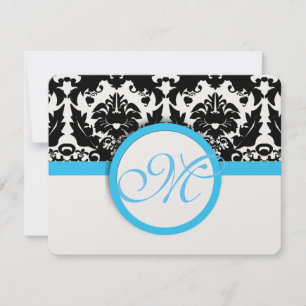 Cartons Réponse Damas Noir Avec Mariage Bleu Aqua Lumineux