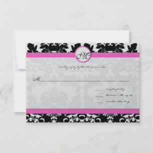 Cartons Réponse Damas rose et noir sur Mariage métallique argenté