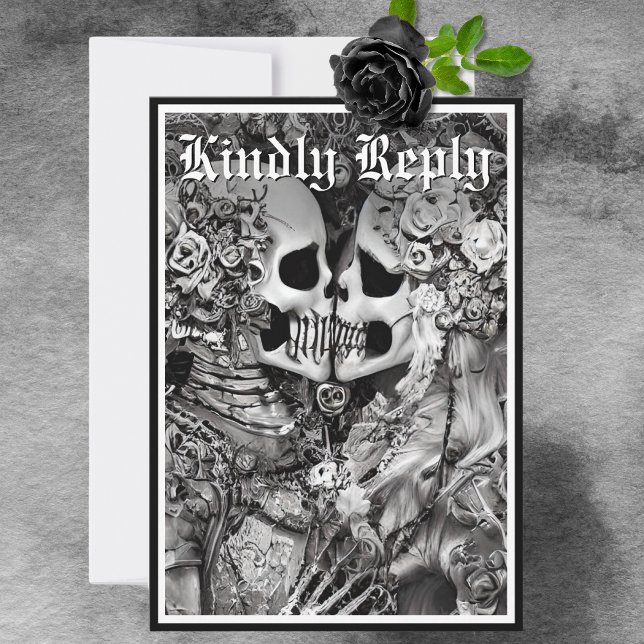 Cartons Réponse Dark Gothique Noir & Blanc Squelette Couple QR Cod (Créateur téléchargé)