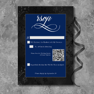 Cartons Réponse Dark Gothique Noir Floral Satin Damas Mariage bleu