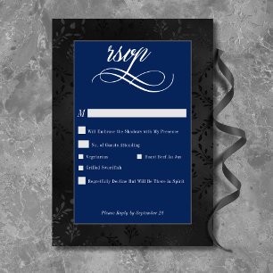 Cartons Réponse Dark Gothique Noir Floral Satin Damas Mariage bleu