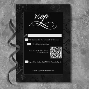 Cartons Réponse Dark Gothique Noir Floral Satin Mariage damassé QR