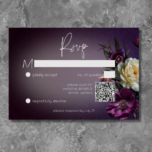 Cartons Réponse Dark Moody Purple Lavender Floral Moderne QR Code