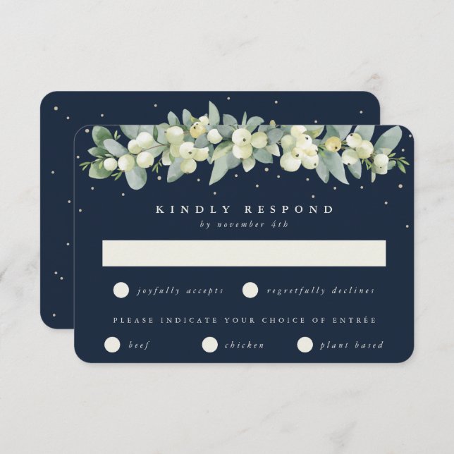 Cartons Réponse Dark Navy Snowberry+Eucalyptus Garland Mariage (Devant / Derrière)