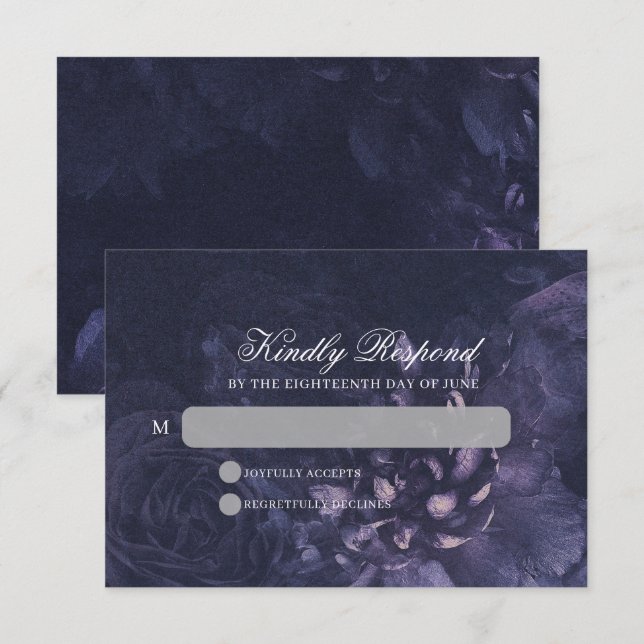 Cartons Réponse Dark Purple Gothic Boho Floral Wedding (Devant / Derrière)