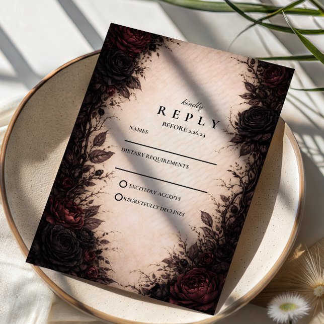 Cartons Réponse Dark Rose Gothic Wedding (Créateur téléchargé)