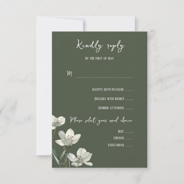 Cartons Réponse Dark Sage Green Botanical Wedding (Devant)