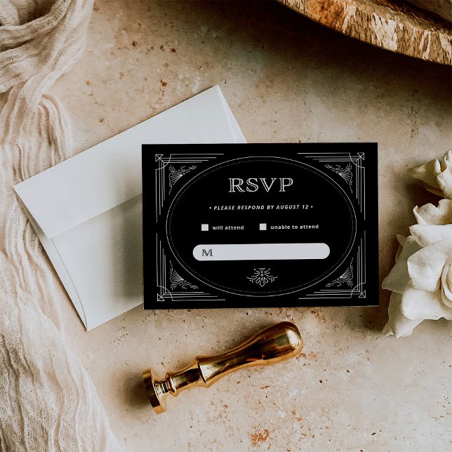 Cartons Réponse Déco moderne | Élégant Mariage noir et blanc Onyx (Créateur téléchargé)
