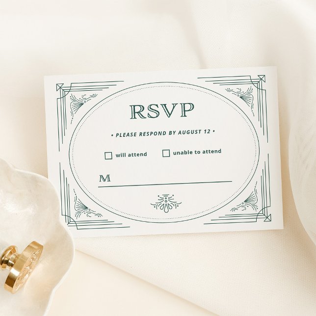 Cartons Réponse Déco moderne | Mariage blanc et vert d'argent clai (An elegant, very light silver/white rsvp card with green accents for your holiday wedding)