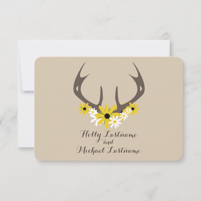 Cartons Réponse Deer Antlers + Mariage Fleur sauvage R.S.V.P. (Devant)