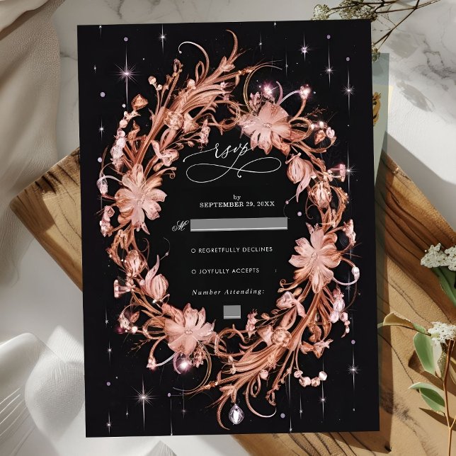 Cartons Réponse Délicat Mariage floral orné noir (Créateur téléchargé)