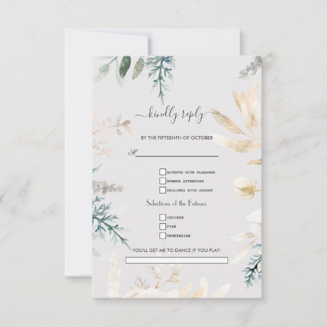 Cartons Réponse Demande de chanson de mariage feuilles dorées de v (Devant)