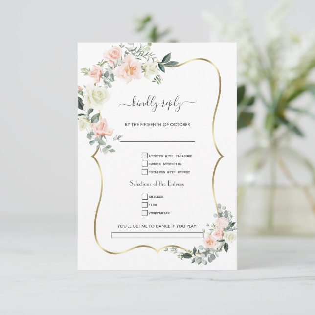 Cartons Réponse Demande de chanson de mariage Fleurs Blanches Roug (Debout devant)