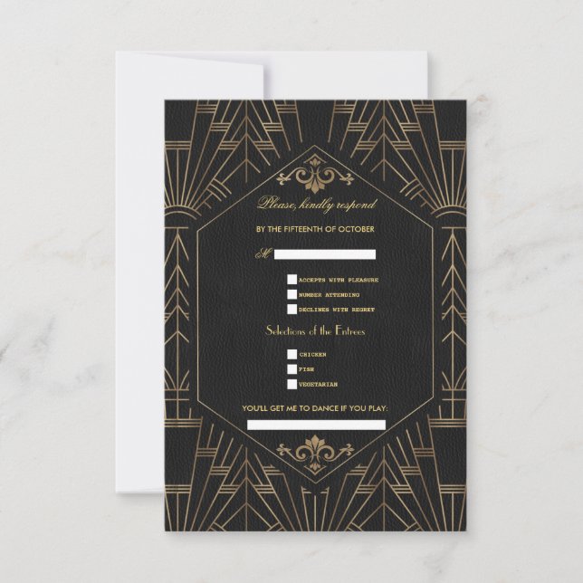 Cartons Réponse Demande de chanson de mariage Glam Great Gatsby Or (Devant)
