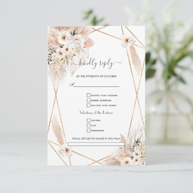 Cartons Réponse Demande de chanson mariage herbe des Pampas roses  (Debout devant)