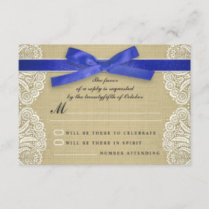 Cartons Réponse Dentelle blanche, ruban bleu et burlap mariage RSV