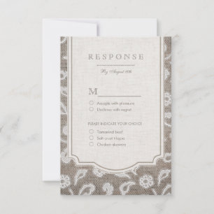 Cartons Réponse Dentelle et mariage campagnard rustique burlap RSV