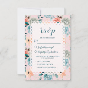 Cartons Réponse Dentelle florale rose pâle Élégante calligraphie d