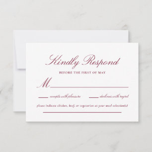 Cartons Réponse Dentelle rouge Bourgogne Élégant Mariage Script