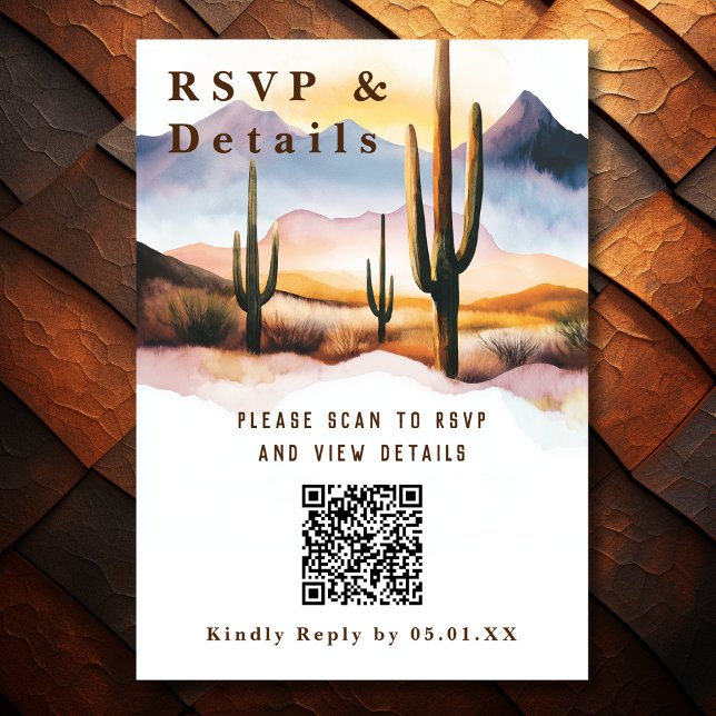 Cartons Réponse Desert Cactus Mariage QR Code Détails (Front - Desert Cactus Wedding QR Code Details RSVP Card)