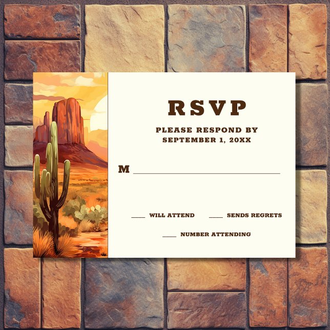 Cartons Réponse Desert Sunset et Cactus Sud-Ouest Mariage (Front - Desert Sunset and Cactus Southwestern Wedding RSVP Card)