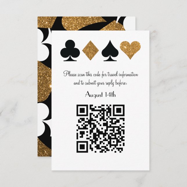 Cartons Réponse Destiny Gold Las Vegas Mariage Code QR Répondre (Devant / Derrière)