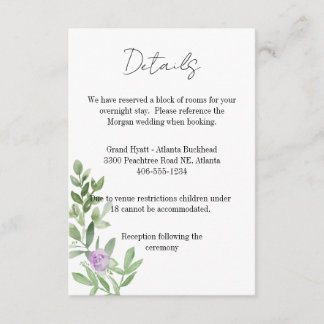 Cartons Réponse Details Card Wedding lavender purple
