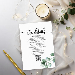 Cartons Réponse Détails de mariage au eucalyptus verdure QR