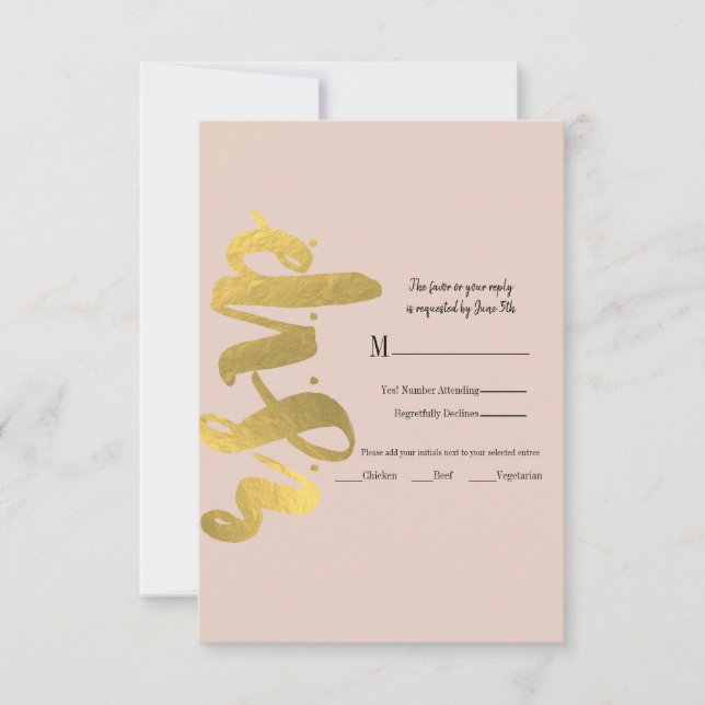 Cartons Réponse Détails de mariage dorés beige moderne brillant fa (Devant)