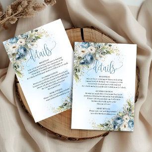 Cartons Réponse Détails de mariage en or avec fleurs bleues poussi