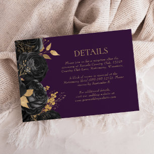 Cartons Réponse Détails de mariage floral pourpre Or noir