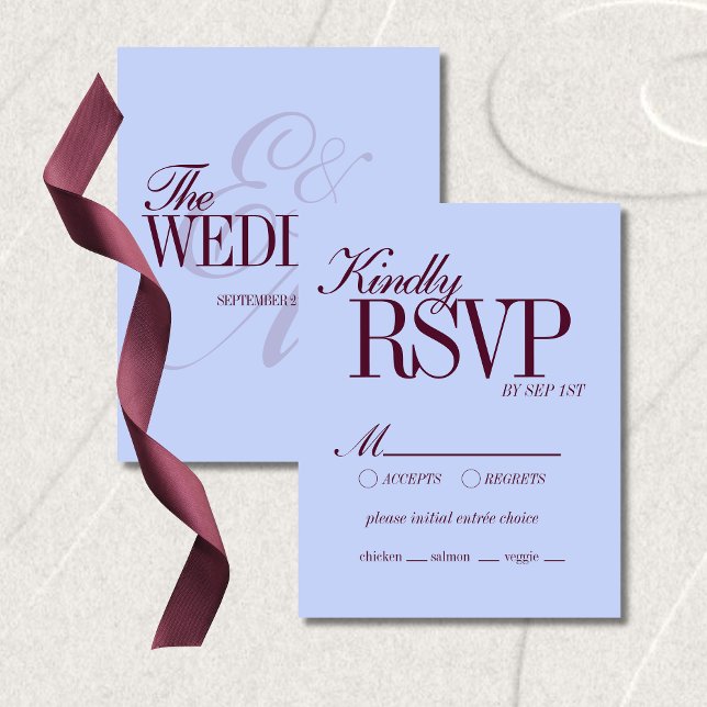 Cartons Réponse Détails de mariage formel Luxe Pervenche et Prune (Luxury Periwinkle and Plum Formal Wedding Details RSVP Card)