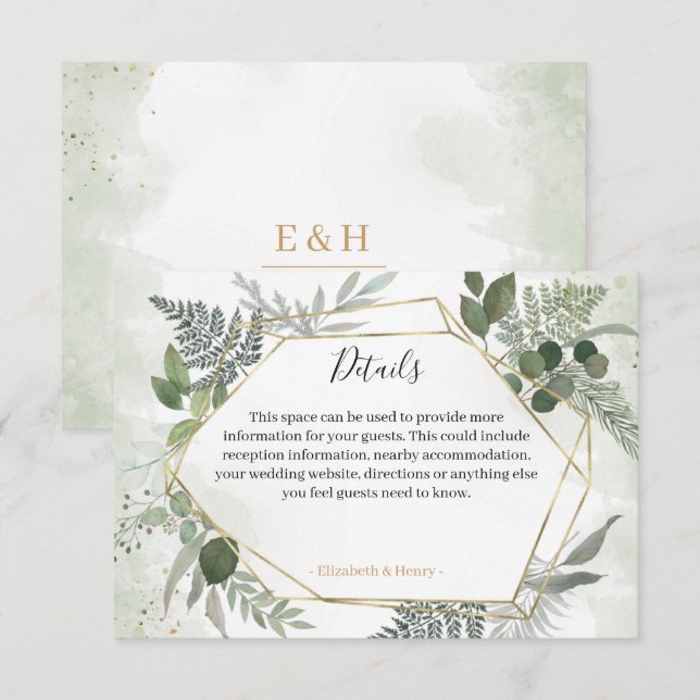 Cartons Réponse Détails de mariage géométriques dorés boho de verd (Devant / Derrière)