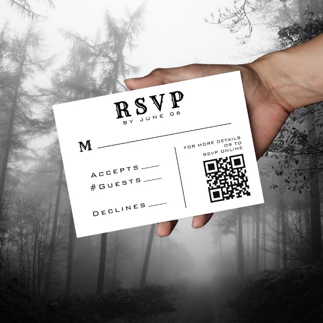Cartons Réponse Détails du Mariage de code QR blanc et noir simple (Simple Retro White & Black QR Code Wedding RSVP
)