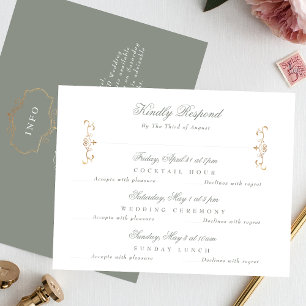 Cartons Réponse Détails Retour or sauge vert mariage multi-événeme