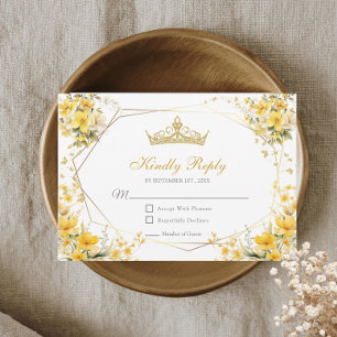 Cartons Réponse Diadème Fleurs Papillons Jaune Doré Quinceañera