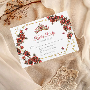 Cartons Réponse Diadème Papillons Roses Dorées Quinceañera