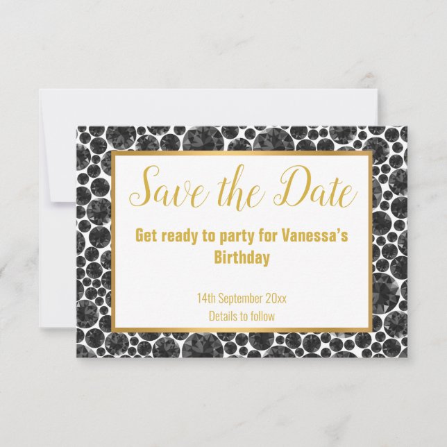 CARTONS RÉPONSE DIAMANT OR ÉLÉGANT SAVE THE DATE (Devant)