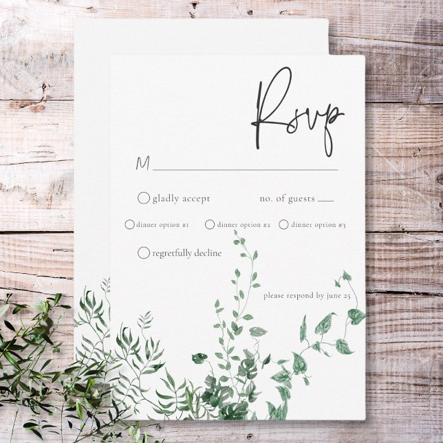 Cartons Réponse Dîner de Foliage dans la forêt tropicale tropicale (Delicate Modern Tropical Rainforest Foliage Dinner RSVP Card)