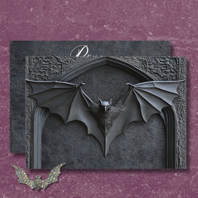Cartons Réponse Dîner Mariage gothique Halloween Noir chauve et ar (Gothic Halloween Black Bat & Arch Wedding Dinner RSVP Card)